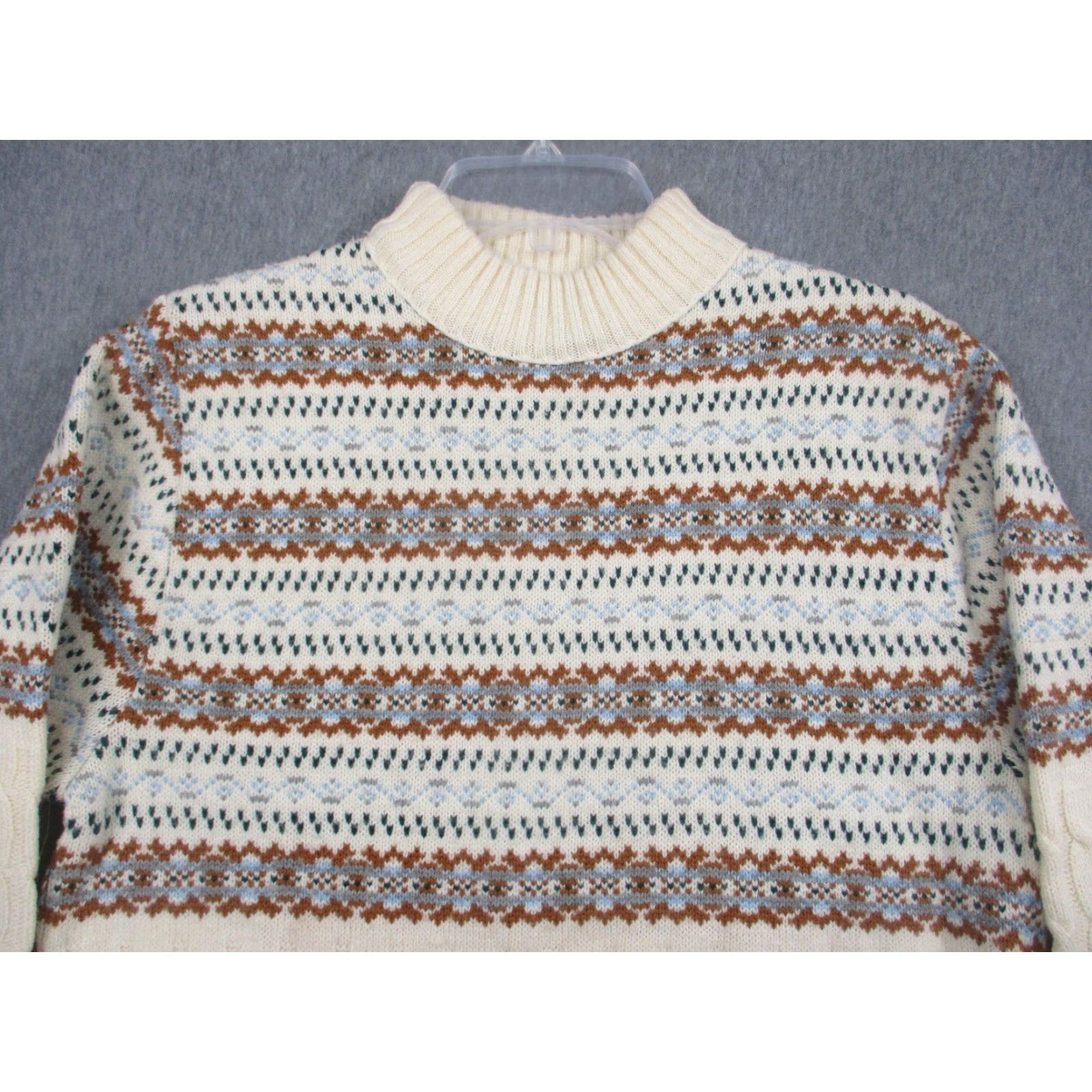 Vintage VINTAGE Lord Jeff Sweater Mens Large White Fair Isle Ski Mock Neck Pullover Size US L / EU 52-54 / 3 - 2 Thumbnail