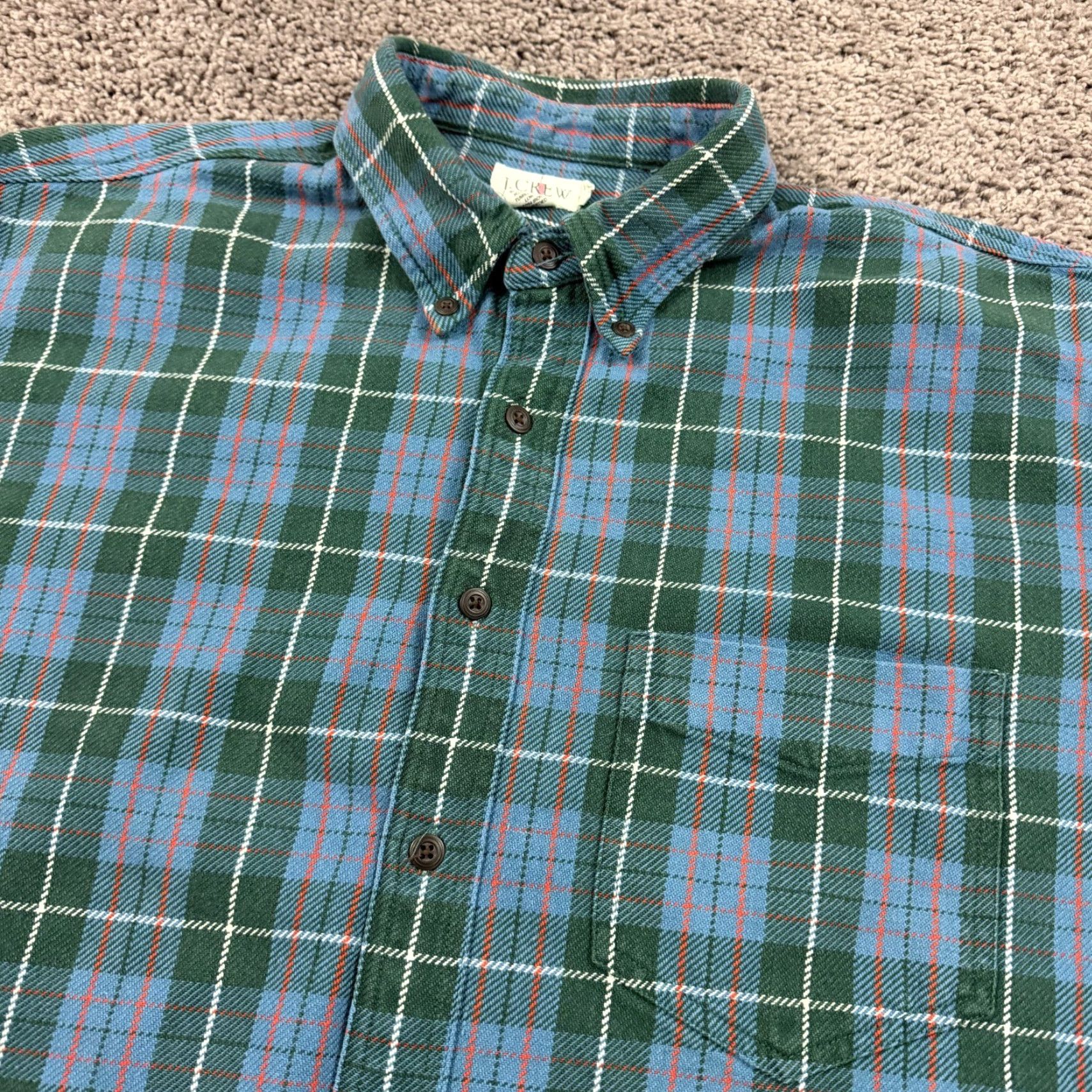 J.Crew J. CREW Shirt Mens L Green Plaid Chamois Flannel Long Sleeve Cotton Casual Button-Up with Pockets Size US L / EU 52-54 / 3 - 2 Thumbnail