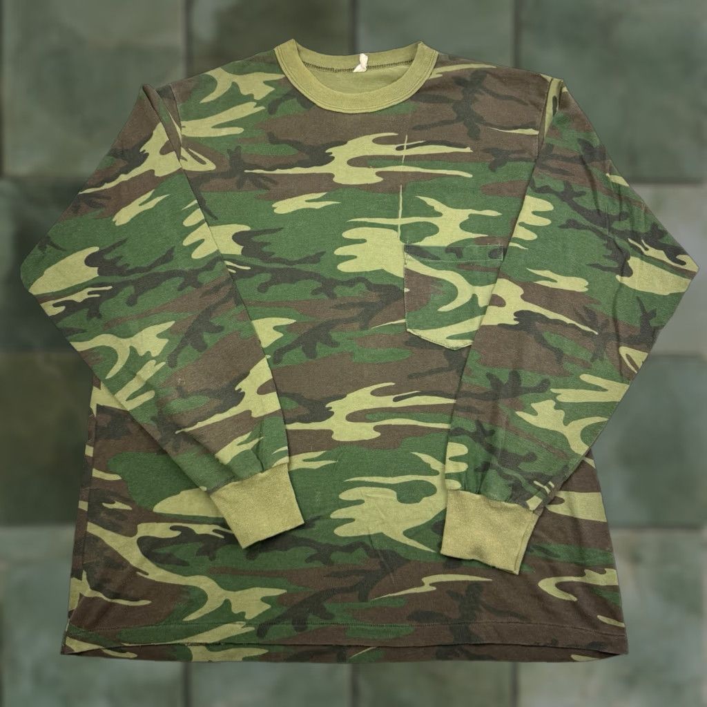 AMO VINTAGE Camo Long Sleeve T Shirt Adult Large Hunting Grunge Hipster 80s Pocket Size US L / EU 52-54 / 3 - 1 Thumbnail