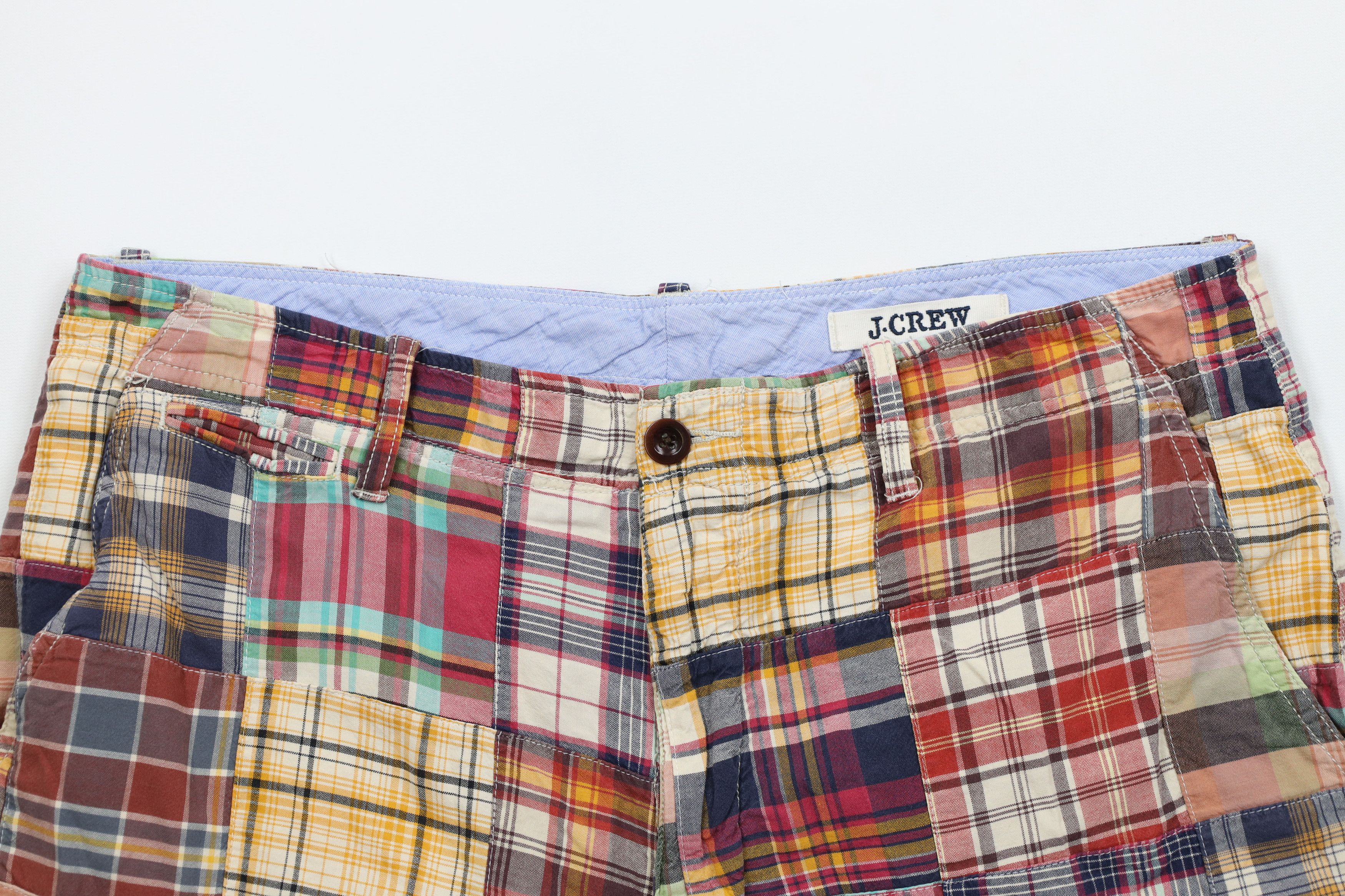 J.Crew × Vintage Vintage 90s Y2K J Crew Patchwork Rainbow Madras Shorts Size US 35 - 2 Thumbnail