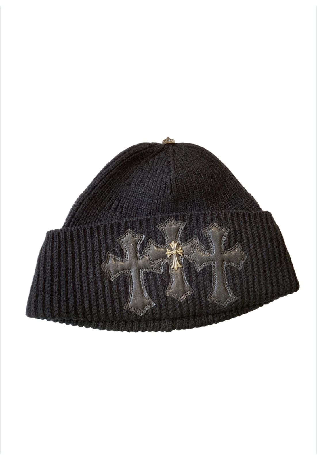 Chrome Hearts Triple leather cross patch silver cross cashmere beanie