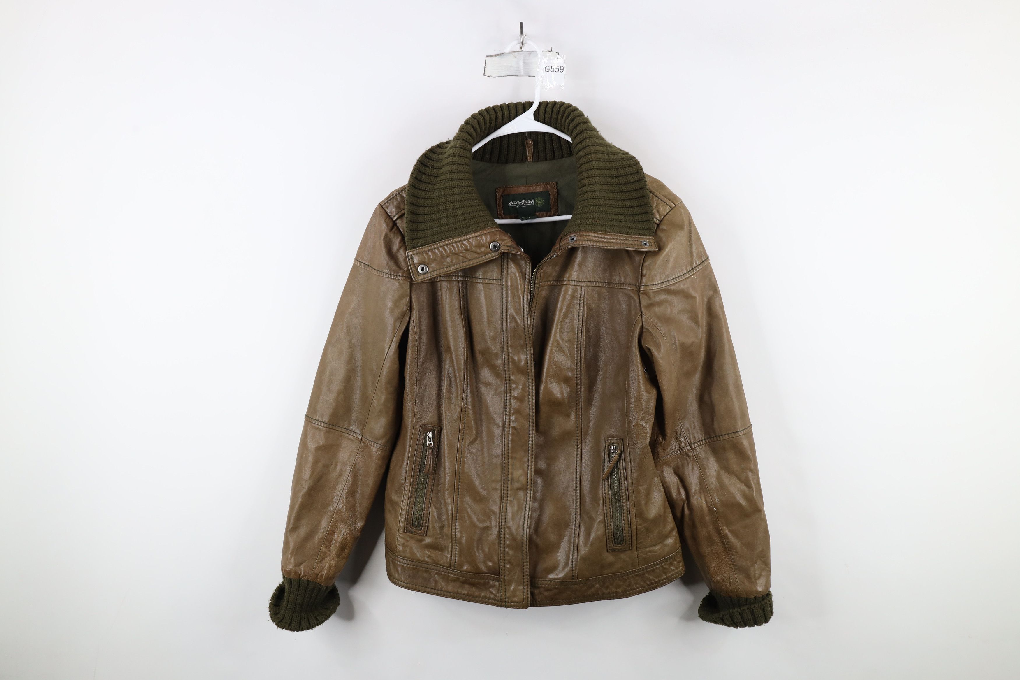 Eddie Bauer × Vintage Vintage Eddie Bauer Soft Lamb Leather Bomber Jacket Green Size L / US 10 / IT 46 - 1 Thumbnail