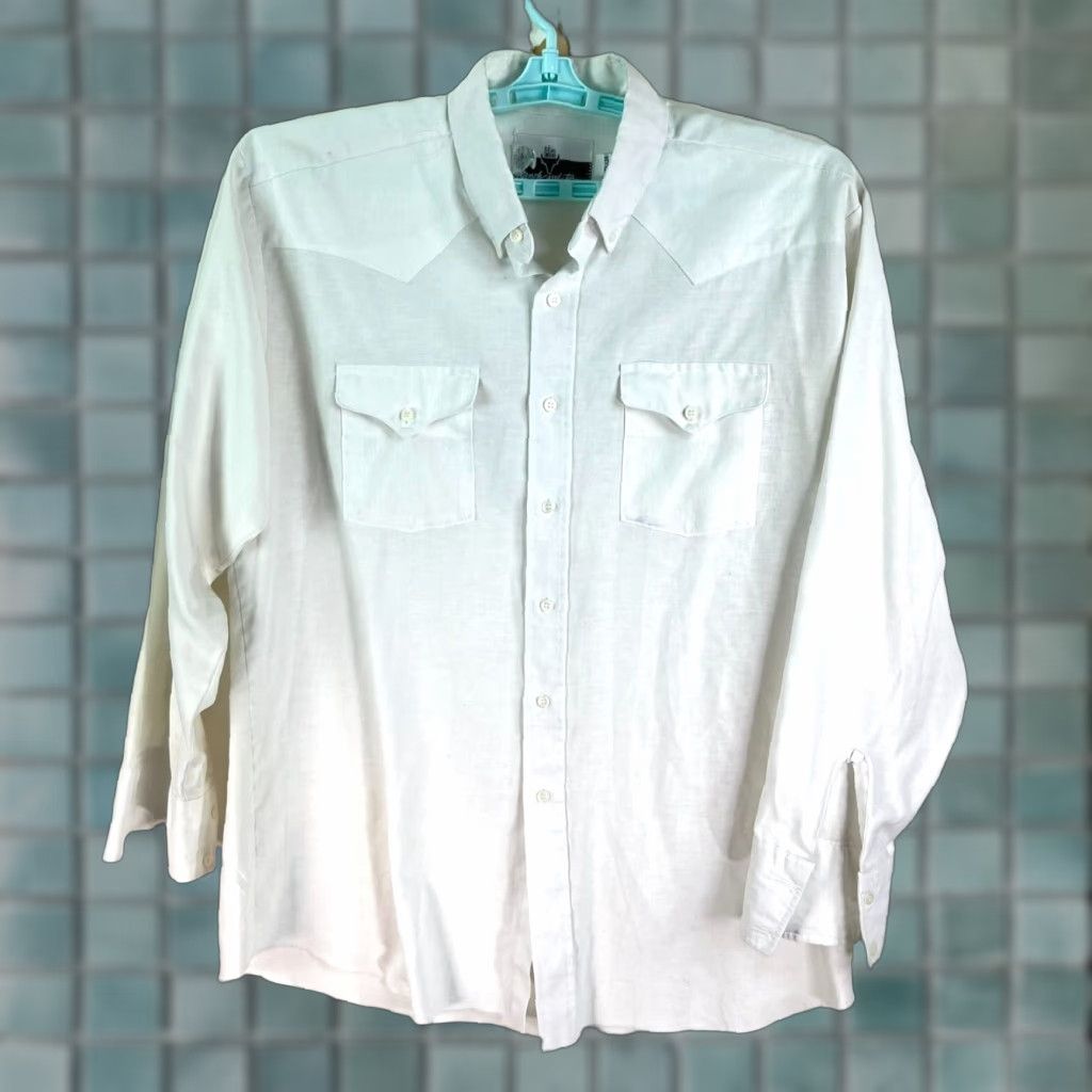 Vintage VINTAGE Ranch and Town Western Button-Up Shirt Mens 17.5 White 17.5X35 Size US XL / EU 56 / 4 - 1 Thumbnail