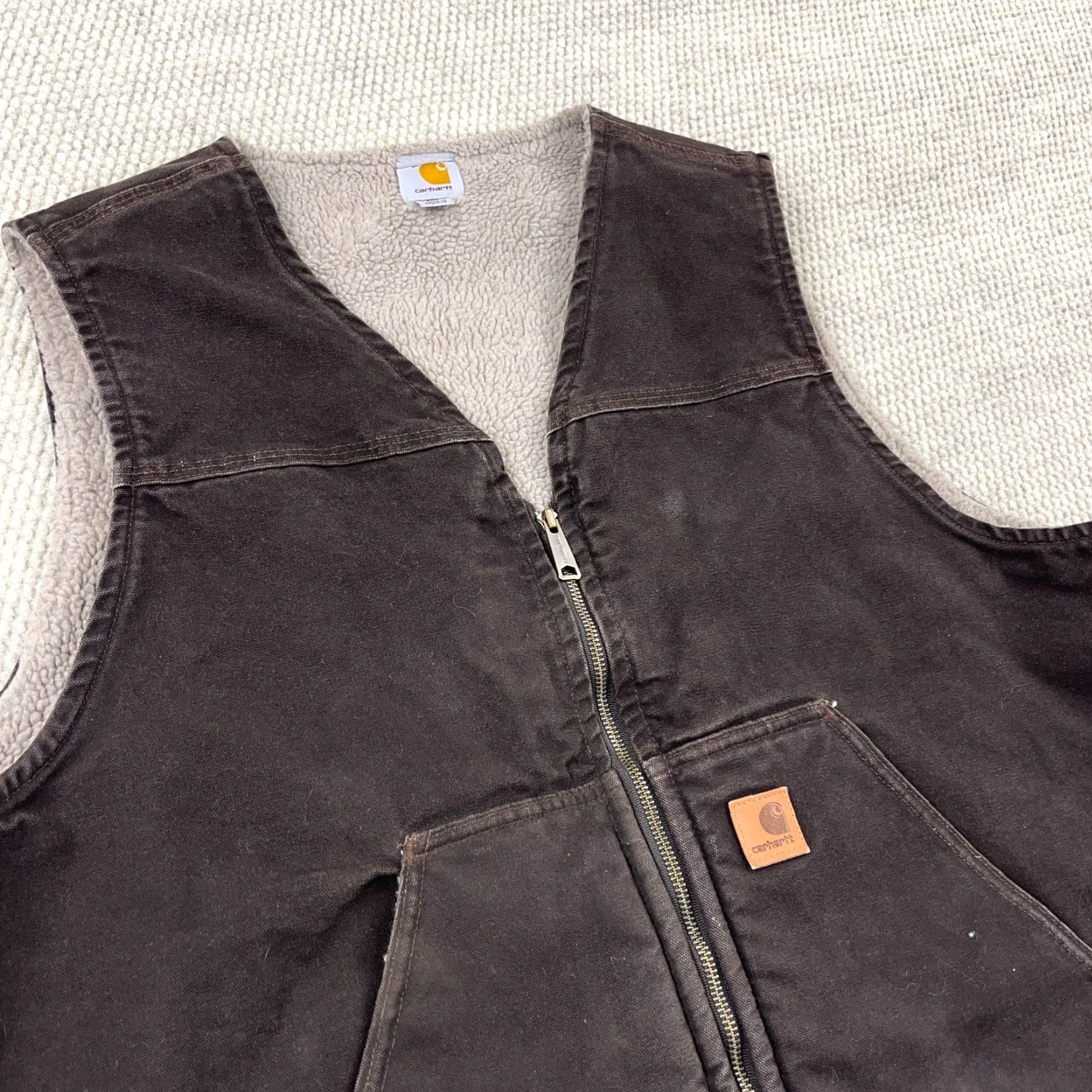 Carhartt VINTAGE Carhartt Jacket Vest Men 2XL Duck Canvas Quilted Lined Dark Brown 90s Outdoor USA Mens Size US XXL / EU 58 / 5 - 2 Thumbnail