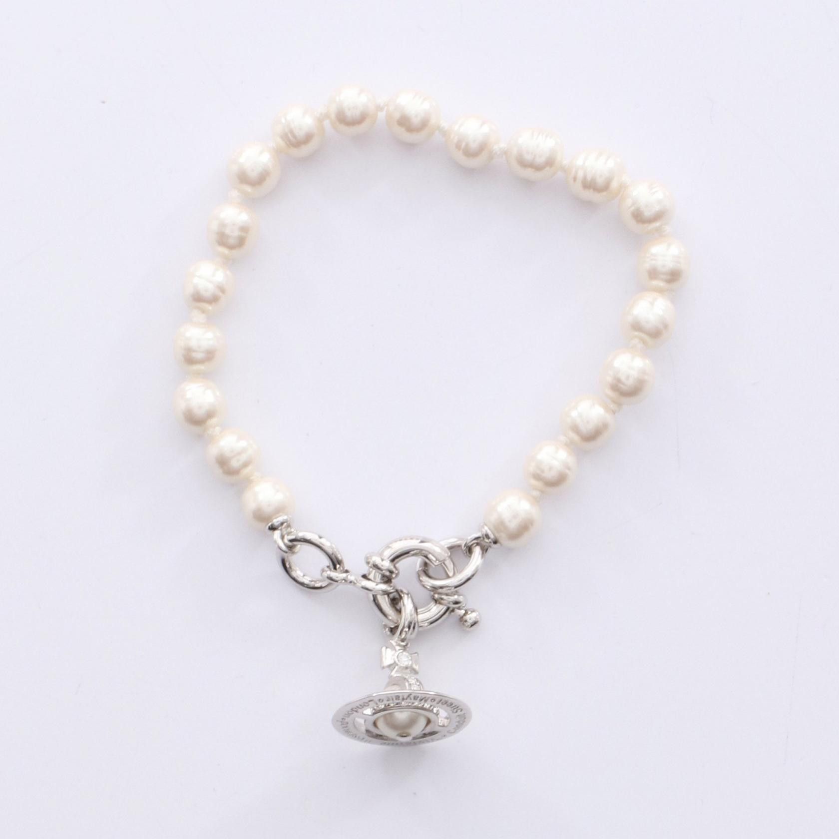 Vivienne Westwood Vivienne Westwood Vivienne Westwood ALEKSA Stainless Steel Fake Pearl Rhinestone Bracelet Metal Bracelet 6102023V02P543 DUTY FREE for USA Size ONE SIZE - 1 Thumbnail