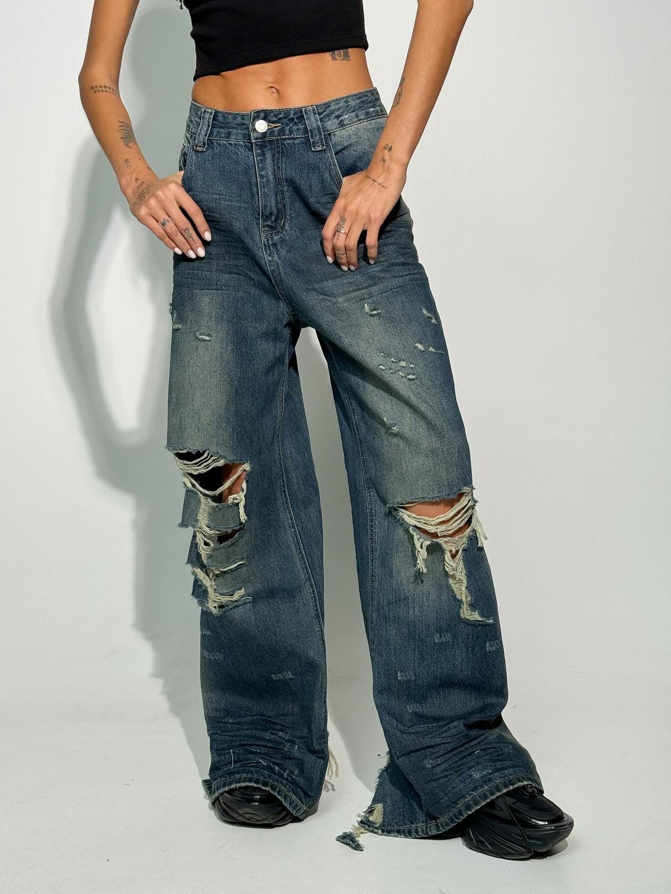 image of Vintage Street Hip Hop Ripped Spice Girl Jeans in Old Blue, Women's (Size 28)