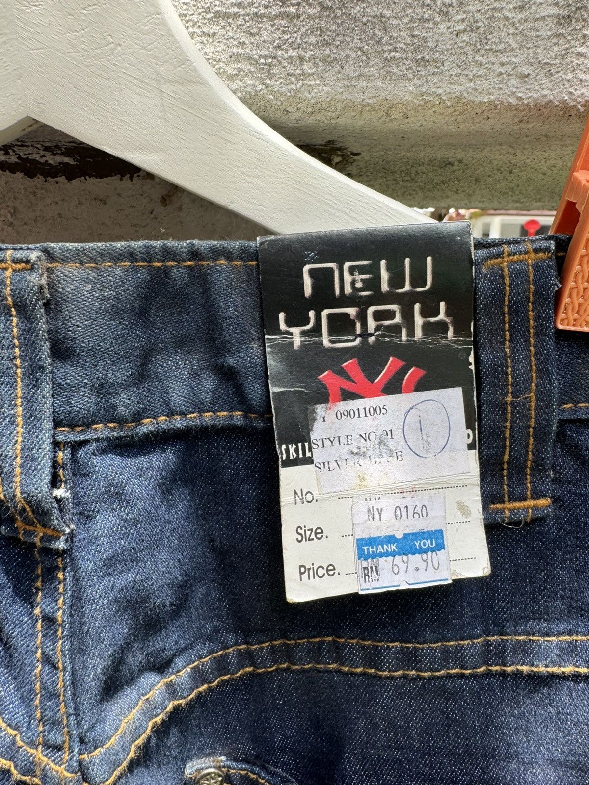 New York Yankees × Vintage VERY RARE🔥VTG 90s NY YANKEE HIPHOP BAGGY FLARE JEANS BOSS02 Size US 34 / EU 50 - 9 Thumbnail