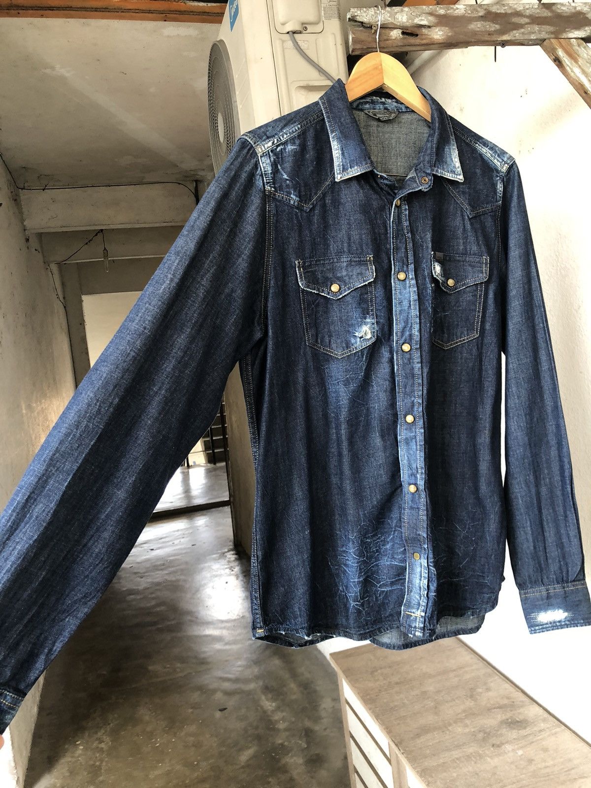 Diesel Rare🔥 Diesel Industries Distressed Punk Western Denim Shirt Size US XL / EU 56 / 4 - 14 Thumbnail