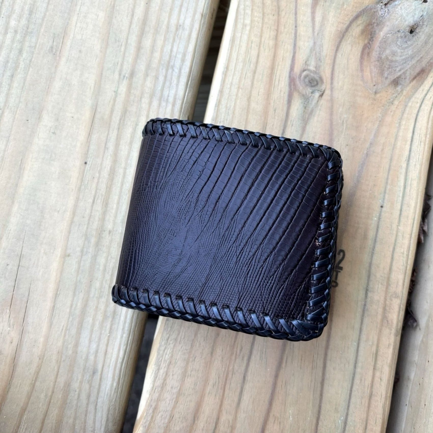 Vintage VINTAGE Bifold Leather Wallet Scales Reptile Hand Tooled Brown Blank 90s Size ONE SIZE - 4 Thumbnail