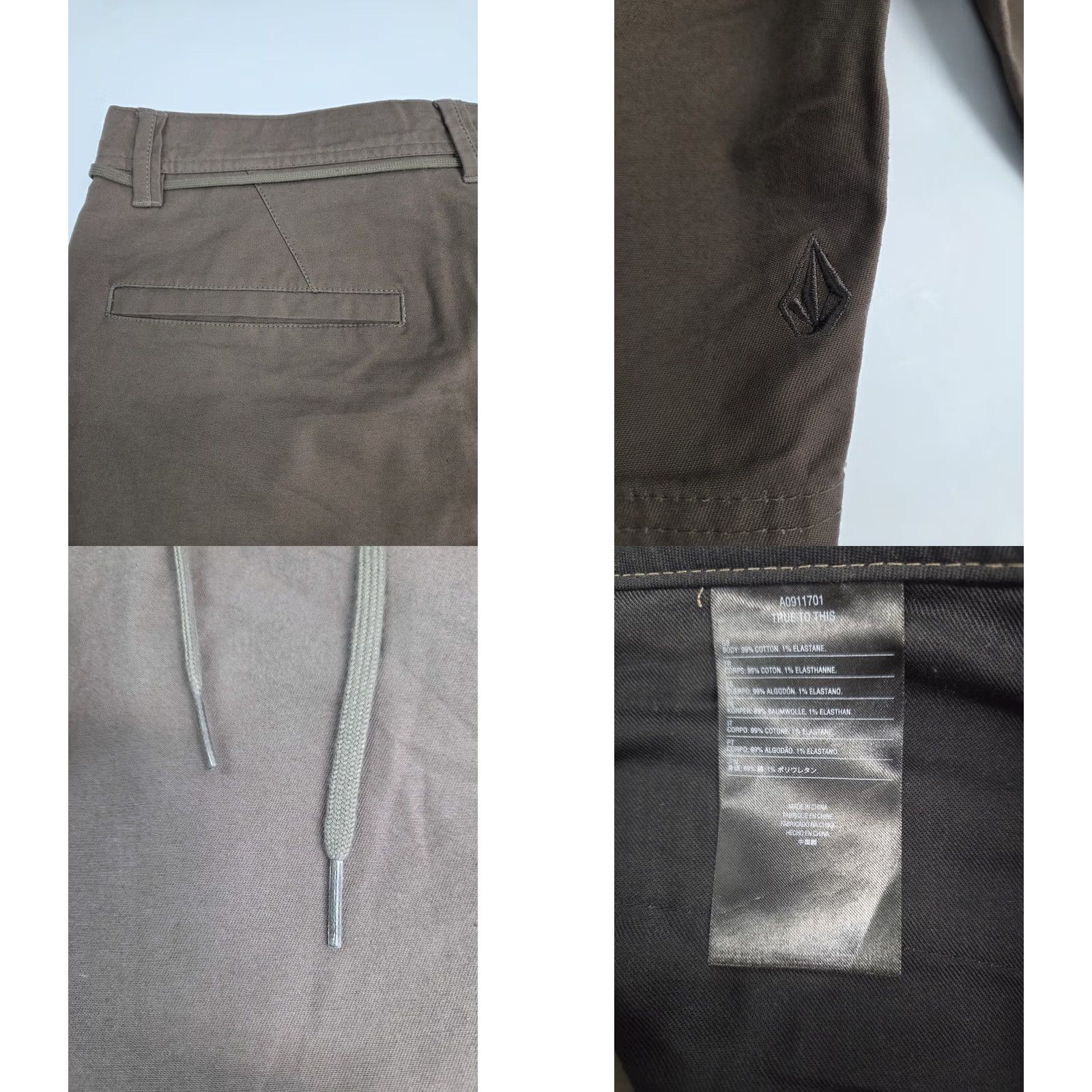 Volcom Volcom Shorts Mens 34 Brown Stone Made Chino Drawstring Logo Pckts Size US 34 / EU 50 - 8 Thumbnail
