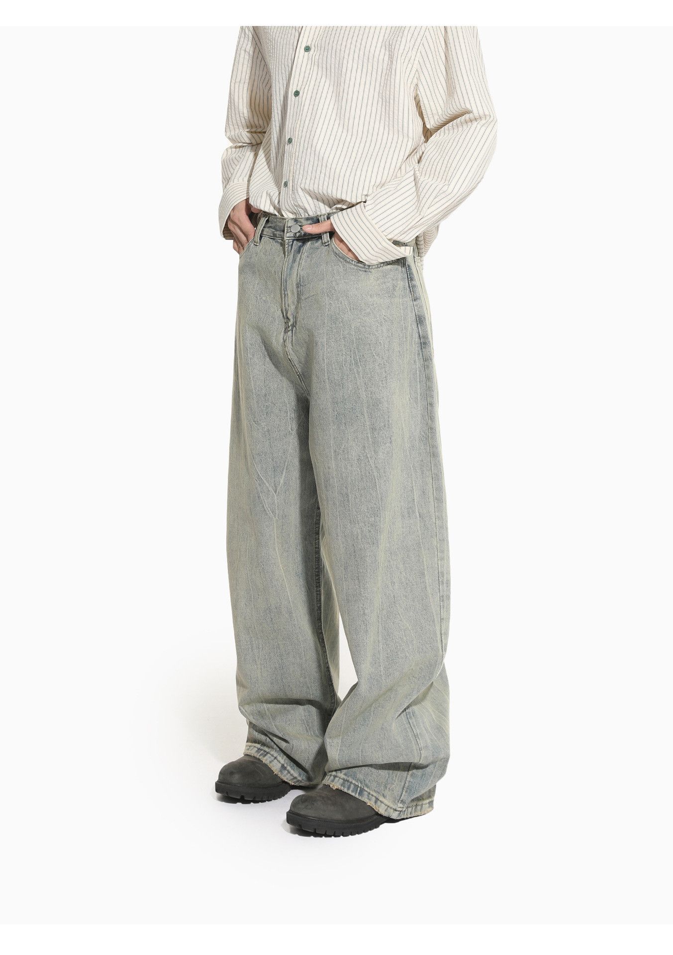Japanese Brand Men's vintage distressed washed wide-leg Vibe loose jeans Size US 32 / EU 48 - 4 Thumbnail