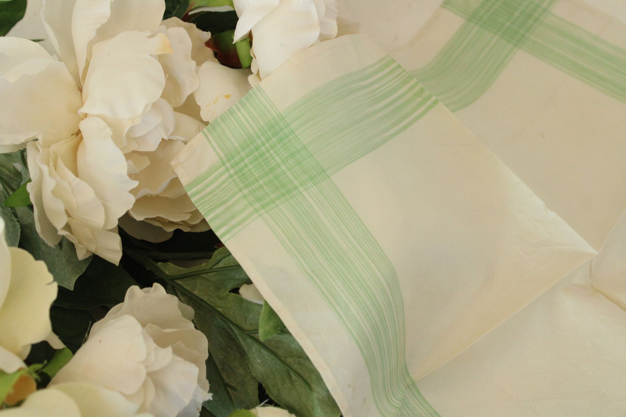 Vintage Vintage 1950s Handkerchief, Cream with Green Striped Border Size ONE SIZE - 5 Thumbnail