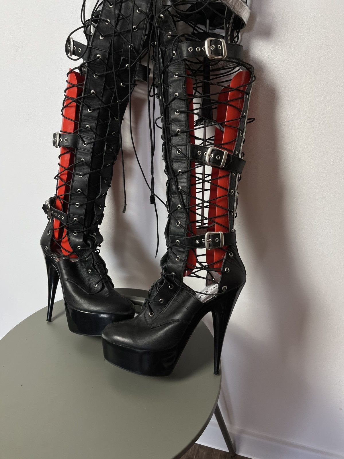 Gothic Thigh High Platform Heels with Laces and Buckles - Main Image