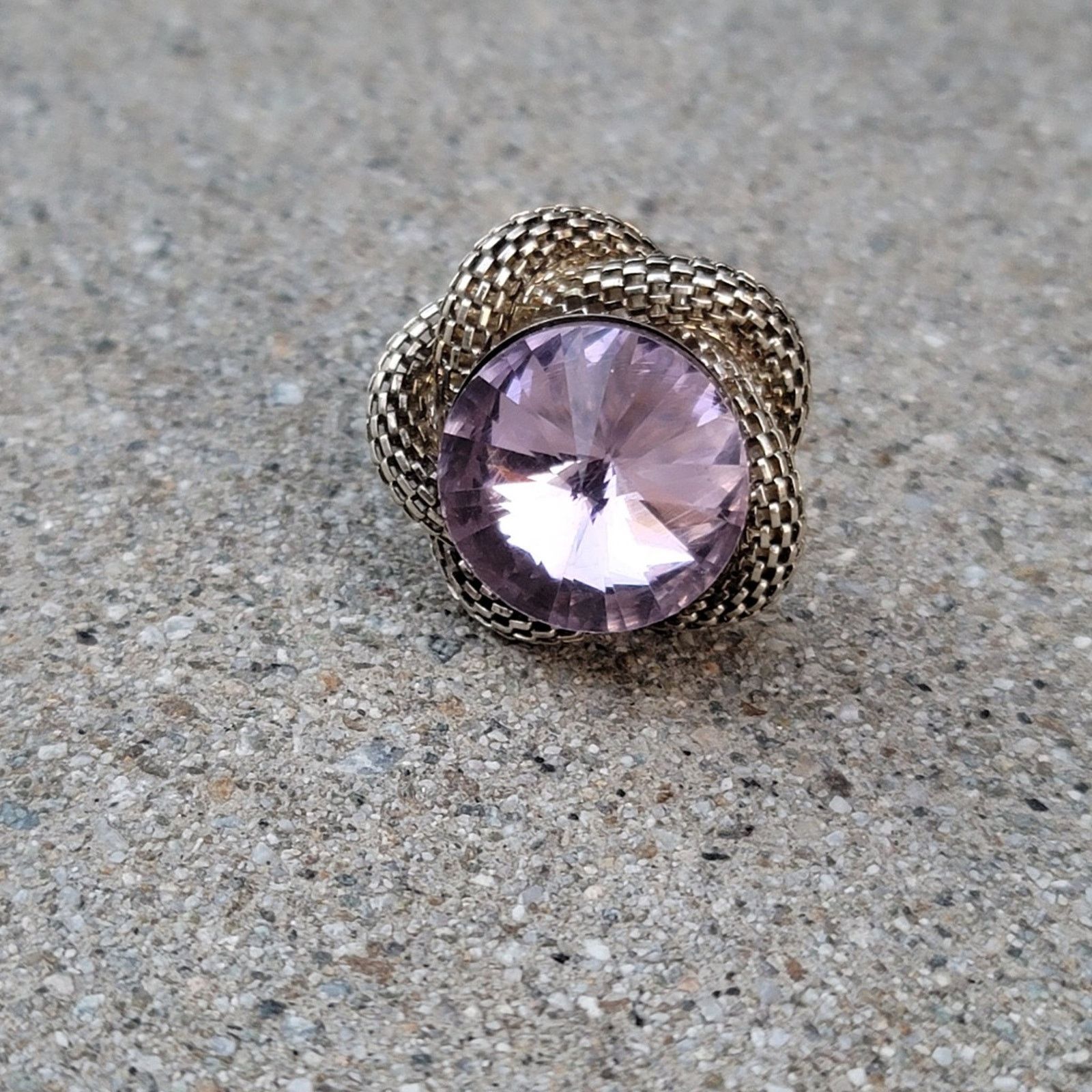 The Unbranded Brand Vtg Silver Tone Faux Amethyst Gemstone Ring Size ONE SIZE - 2 Thumbnail
