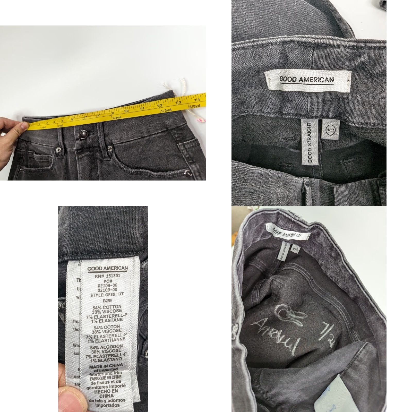 Good American Good American Womens Jeans Black Distressed Straight Leg Size 4 Regular Rise High 10.5in + Denim Slim Fit N/A Size ONE SIZE - 8 Thumbnail