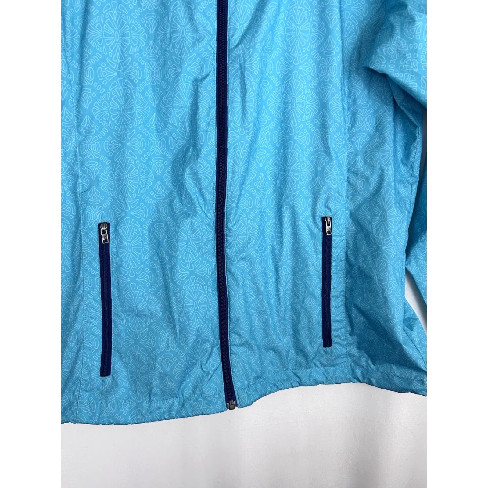 Altea Columbia Windbreaker Jacket Womens L Teal Hooded Lightweight Softshell Zip Front Cinched Waist Size L / US 10 / IT 46 - 5 Thumbnail