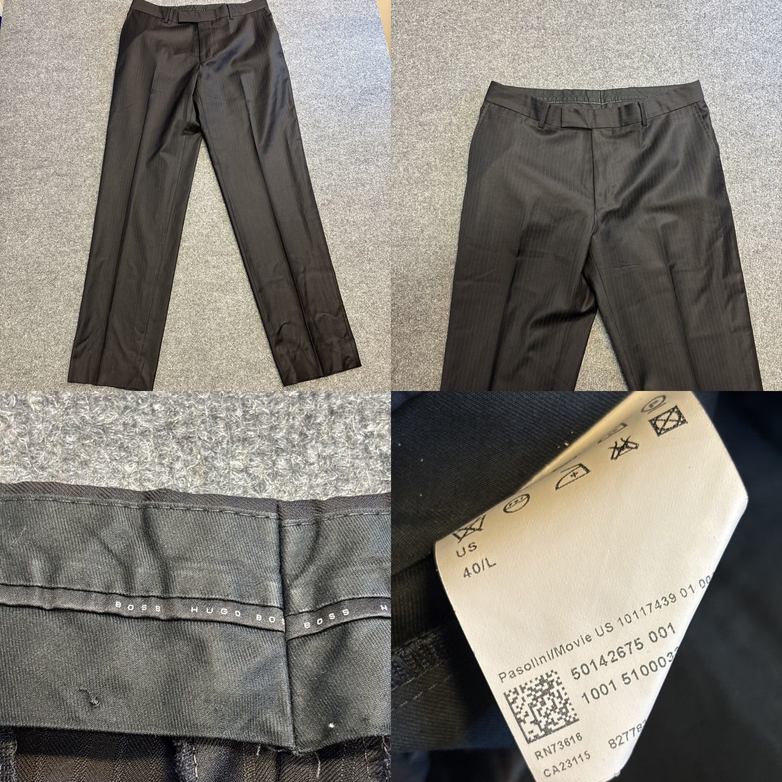Vintage BOSS Hugo Boss Super 120 Wool Pasolini Movie Suit Set Black Pinstripe 40L 36x32 Size 40R - 9 Thumbnail