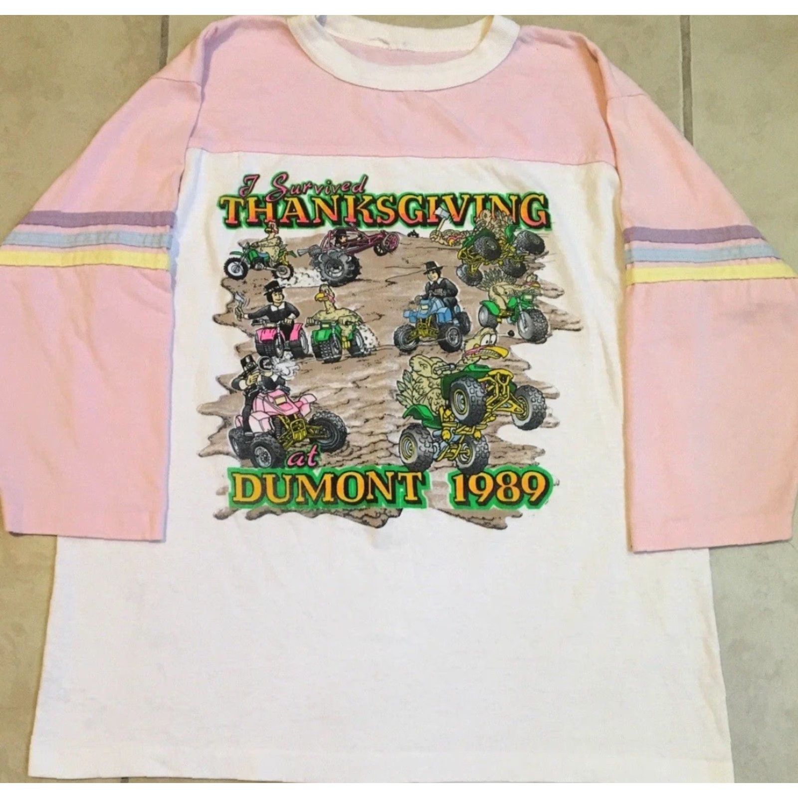 Vintage Vtg 80s I Survived Dumont Thanksgiving Faded Shirt S Motocross Racing Grunge 90s Size US S / EU 44-46 / 1 - 2 Thumbnail