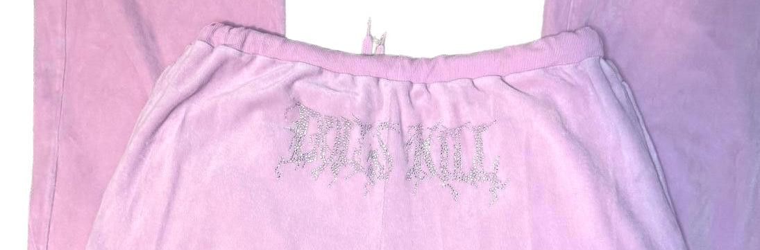 Designer Y2K Rhinestone Pink Velour Flare Sweat Pants Size 42" / US 20 - 3 Thumbnail