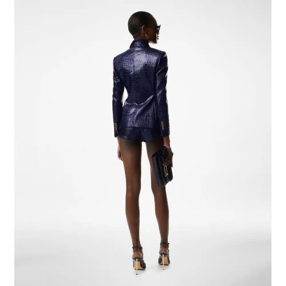 Tom Ford o1loc1c0325 GI2975 Croc Embossed Jacket in Blue Size XS / US 0-2 / IT 36-38 - 3 Thumbnail