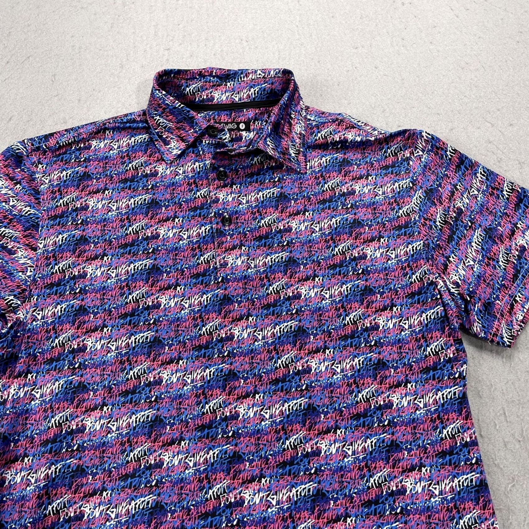 Vintage SWAG Polo Shirt Mens S Pink Golf Short Sleeve Collared Logo Skull Geometric Print Vibrant Abstract Tight Fit Summer Spring Blended Fabric Size US S / EU 44-46 / 1 - 3 Thumbnail
