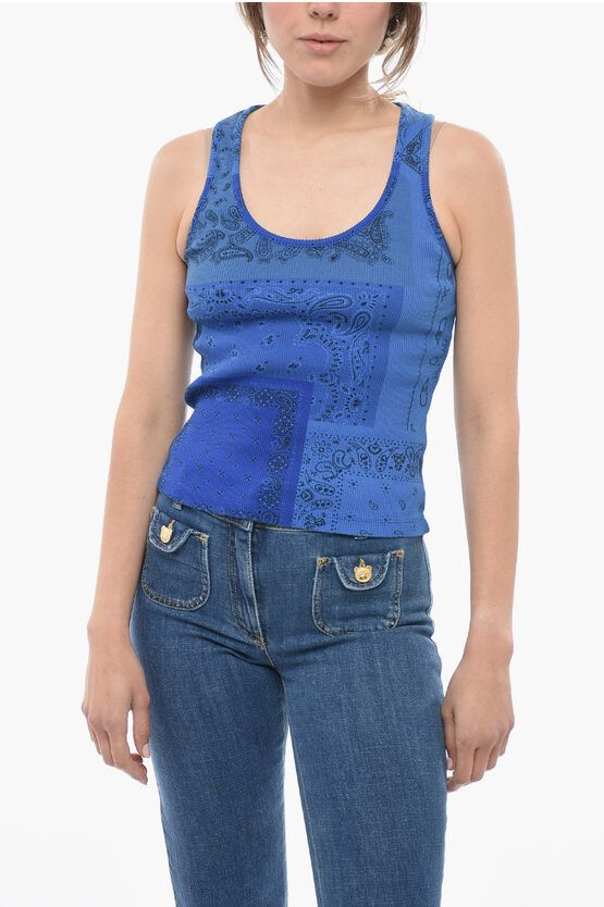 og1mm0624 Ribbed Stretch Cotton Tank Top in Blue