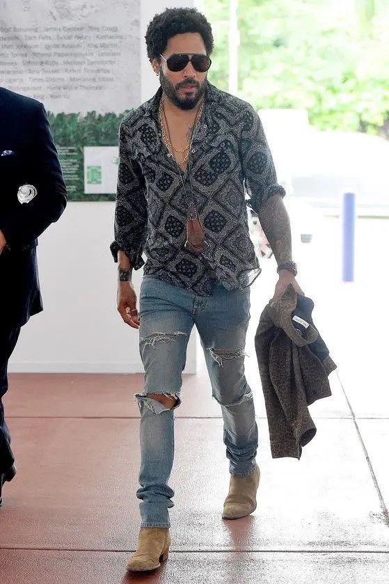 SS15 Saint Laurent Lenny Kravitz ripped denim jeans Hedi 31