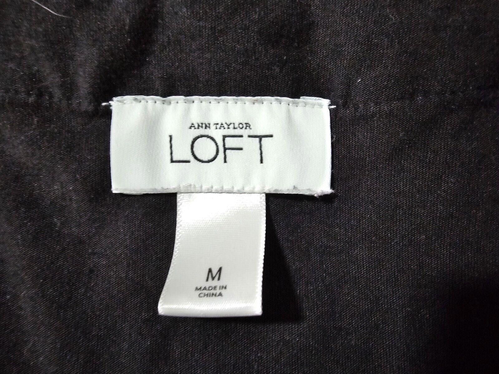 Designer Ann Taylor LOFT Black Modal Short Sleeve Ruffled Neck Top M Size M / US 6-8 / IT 42-44 - 3 Thumbnail