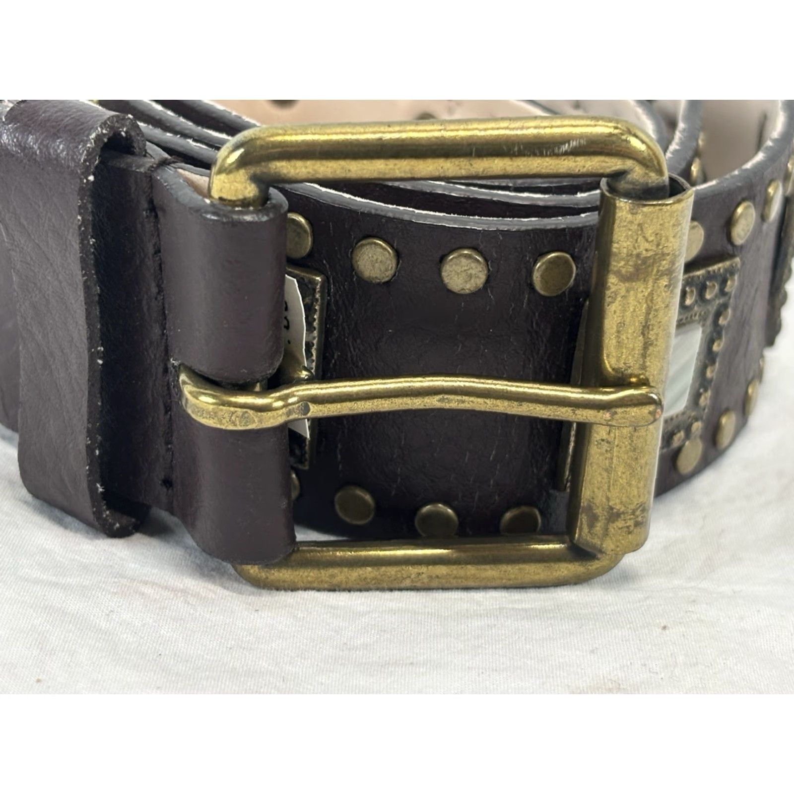 Vintage VINTAGE Another Line Inc Fashion Belt Women Leather Studded Square Crystal Size L Brown Y2K Size ONE SIZE - 2 Thumbnail