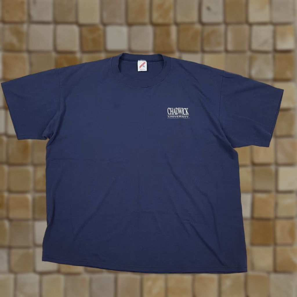 VINTAGE Chadwick University 90s Faded Blue Men's 2XL Retro College T Shirt Shirt Men 2XL Blue Graphic Print University College Y2K