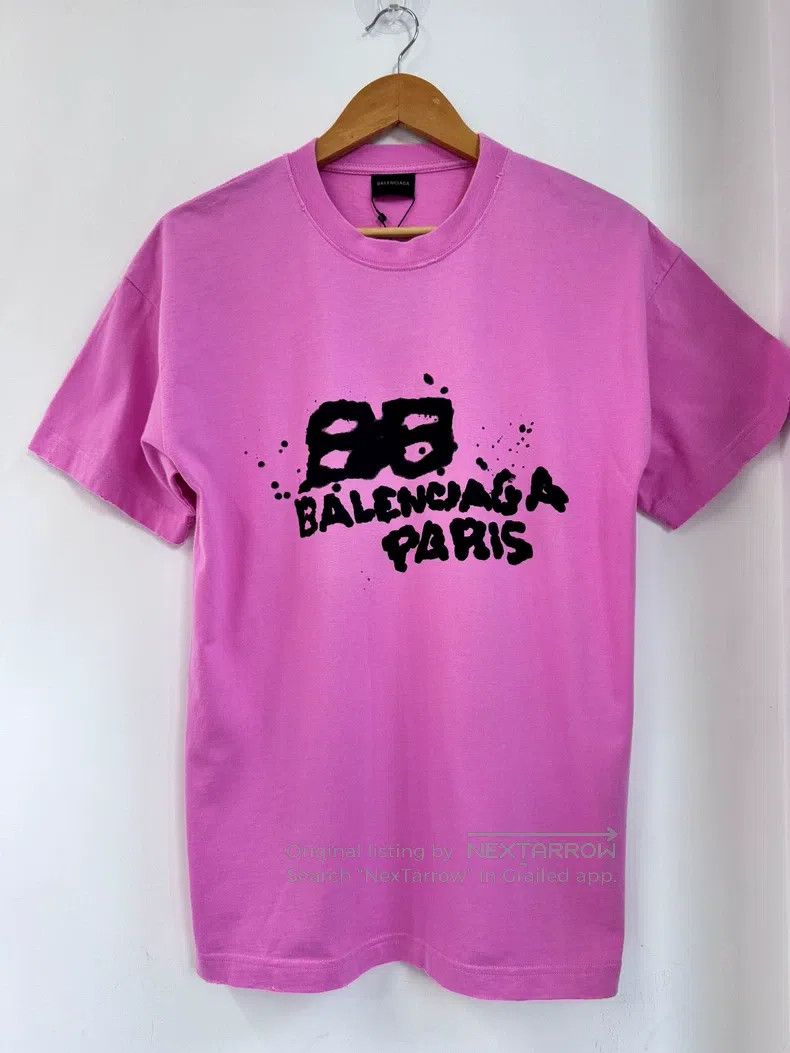 Balenciaga Balenciaga Pink Double B Splatter Graffiti Short Sleeve Size US XS / EU 42 / 0 - 2 Thumbnail