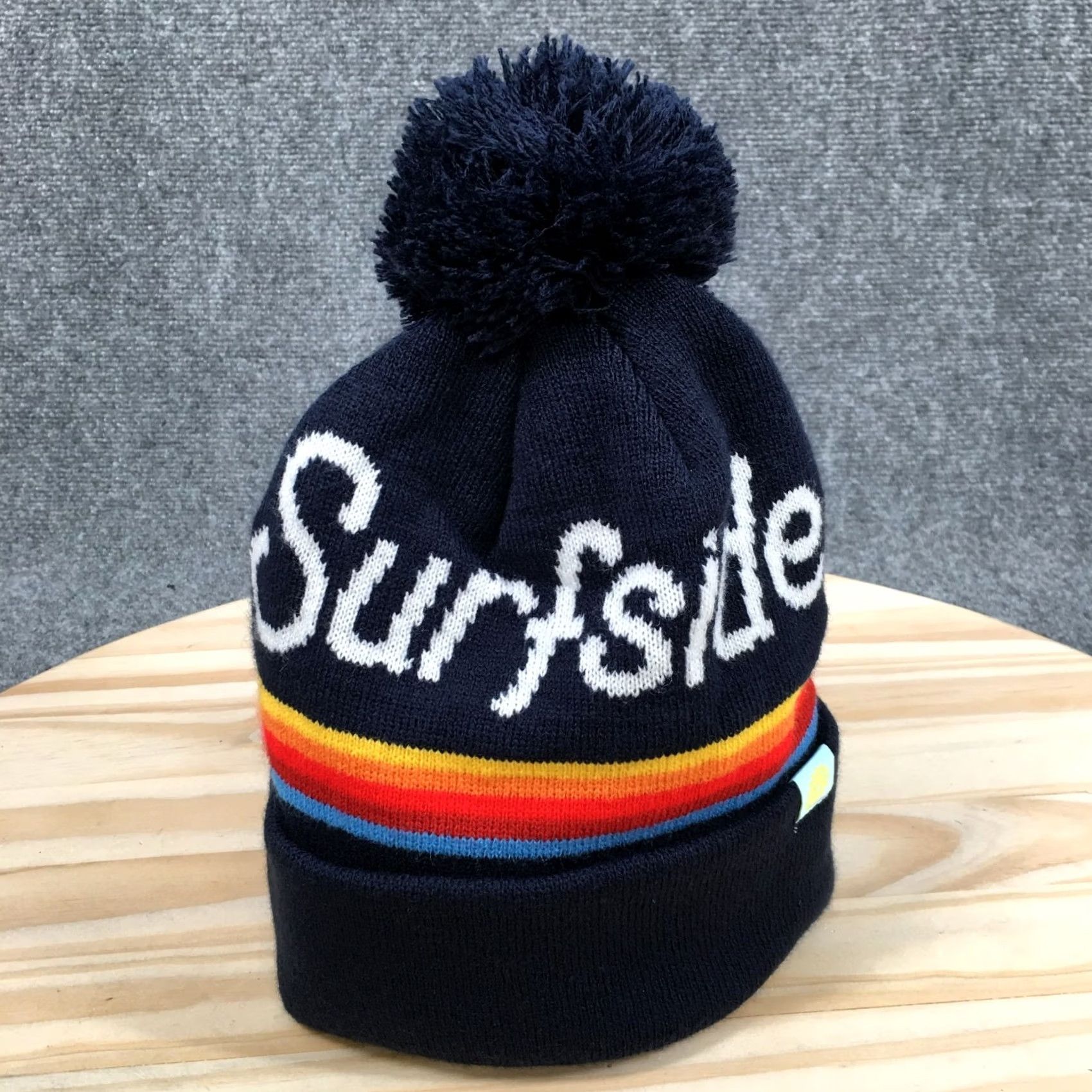 Vintage Surfside Winter Beanie Hat Unisex One Size Pompom Cuffed Acrylic Blue Size ONE SIZE - 2 Thumbnail