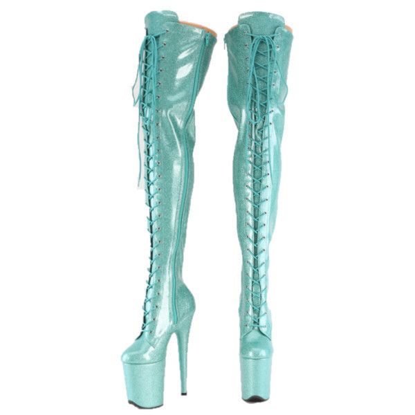 Other Flamingo Aqua Glitter Patent 3020 Thigh High 4 " Platform Bo Size US 9 / IT 39 - 2 Thumbnail
