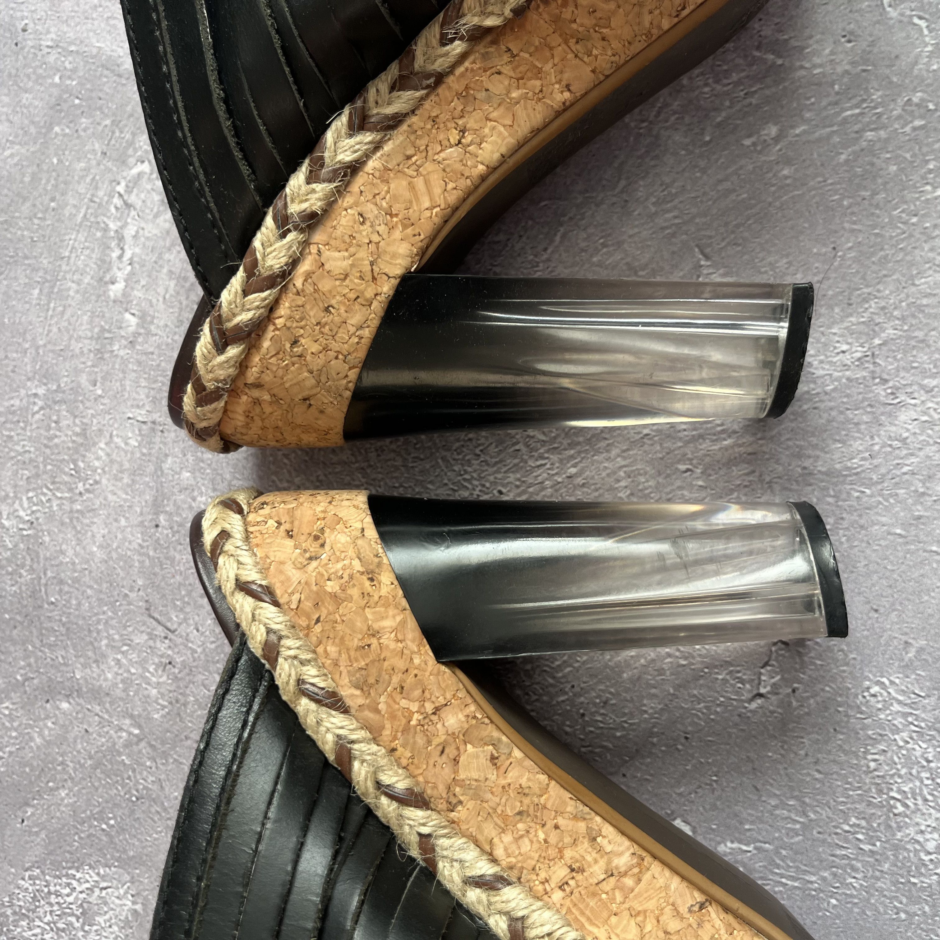 Miss Sixty Miss Sixty Mule Heels Cork Platform Heel Black Leather Y2K Size US 9 / IT 39 - 4 Thumbnail