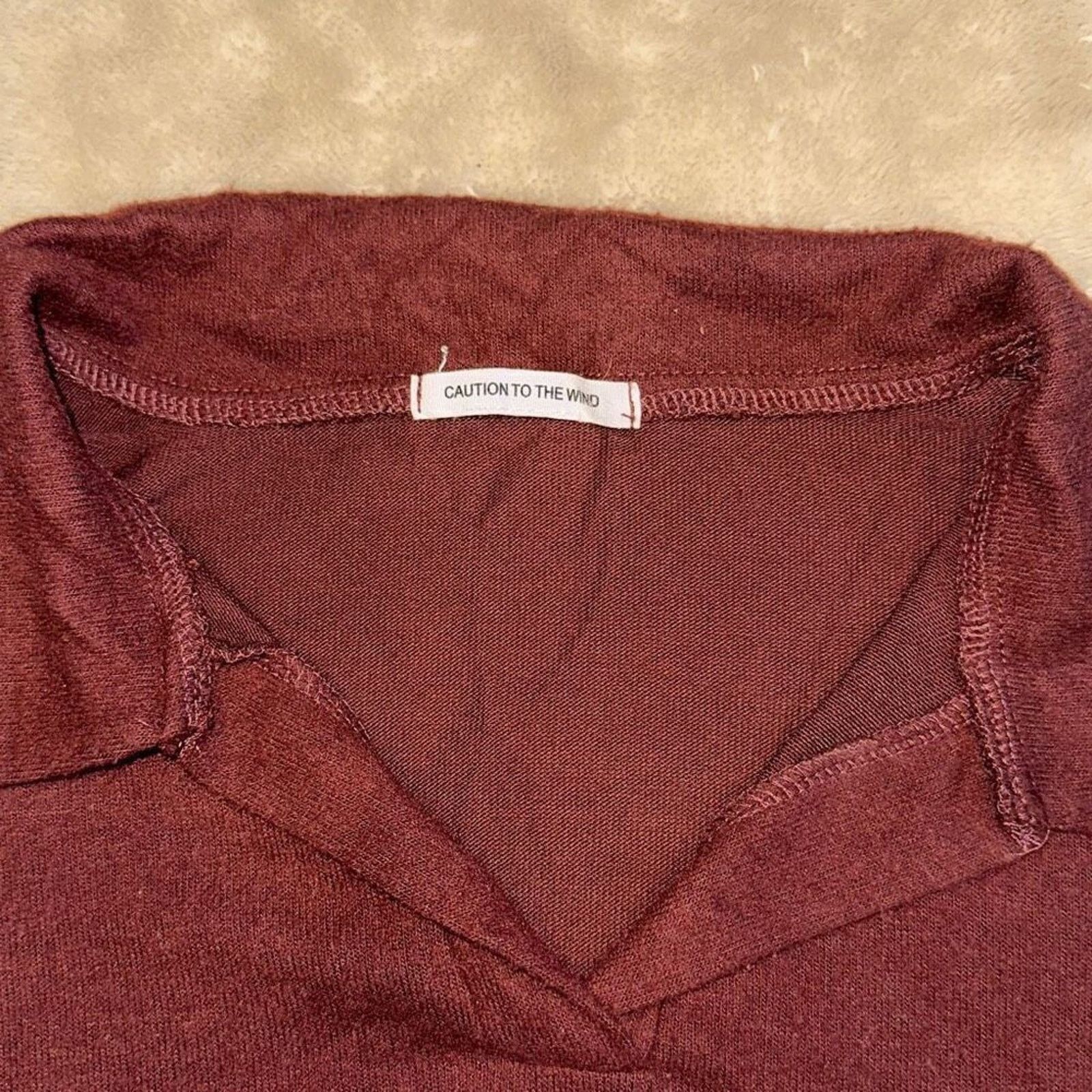 Other Caution to the Wind Maroon Cropped Collared Shirt | Sz M Size M / US 6-8 / IT 42-44 - 3 Thumbnail