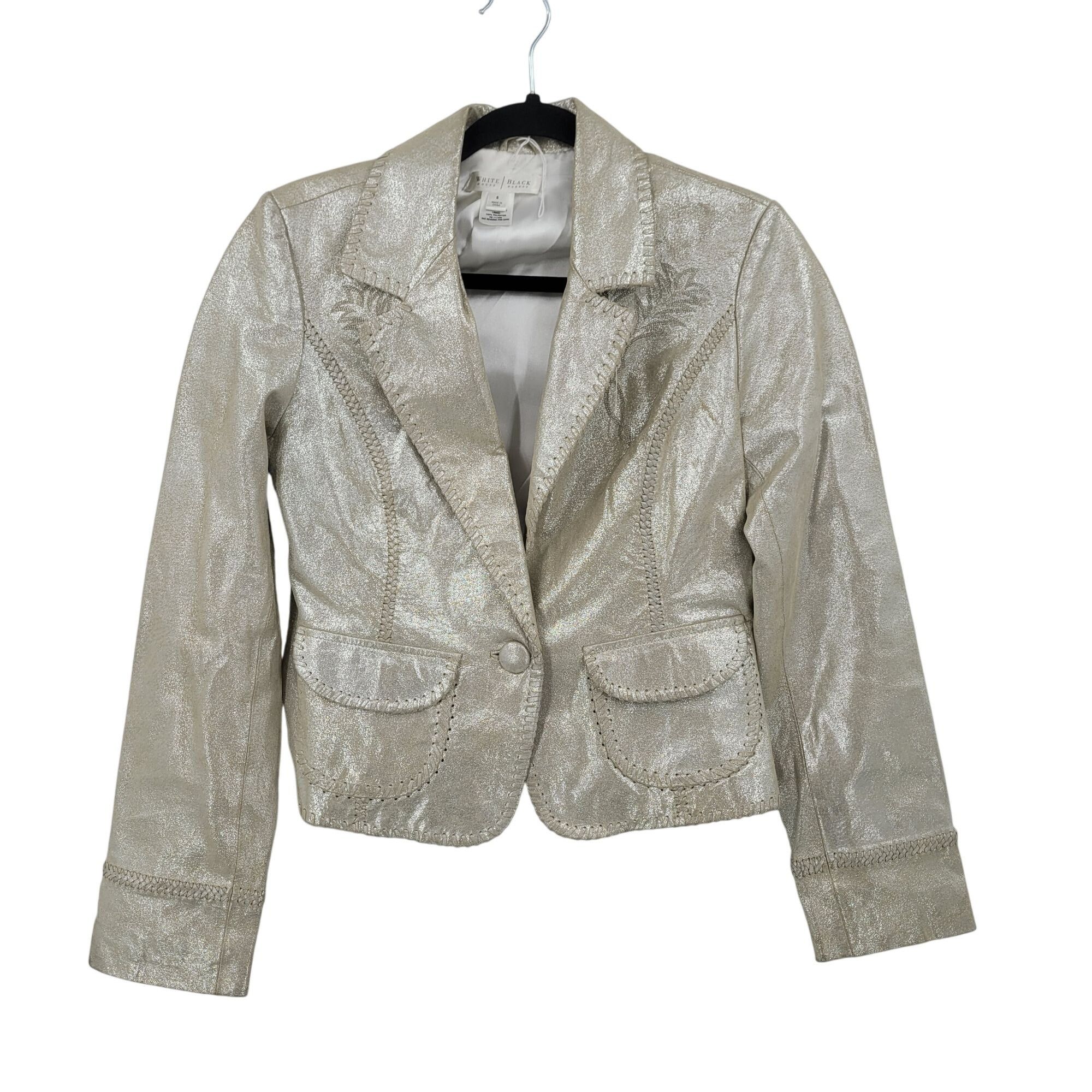 White House Black Market WHBM Metallic Gold Western Genuine Leather Bolero Jacket 6 P Size M / US 6-8 / IT 42-44 - 1 Thumbnail