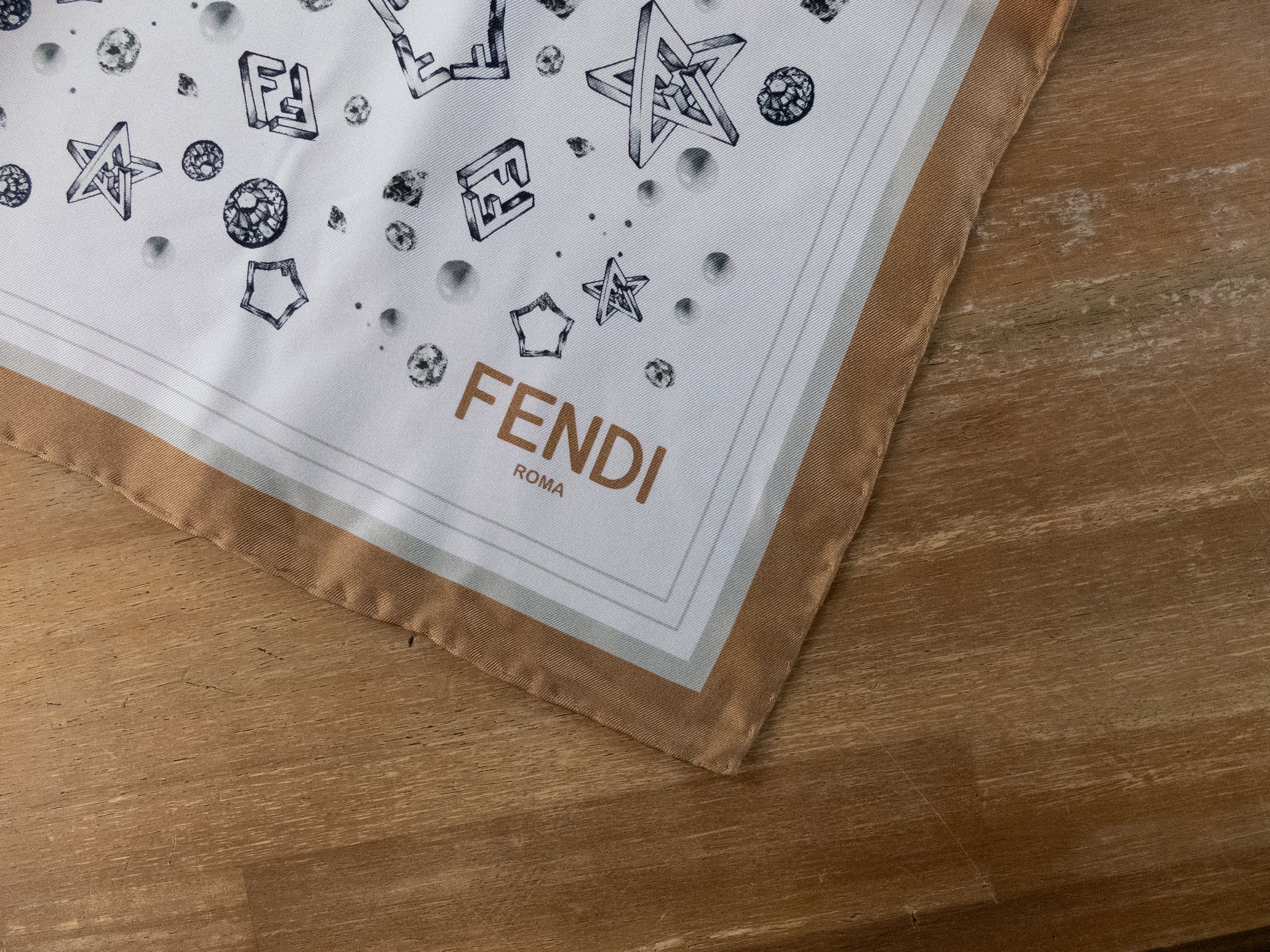 Fendi FENDI white stars and FF logo print silk scarf foulard Size ONE SIZE - 4 Thumbnail