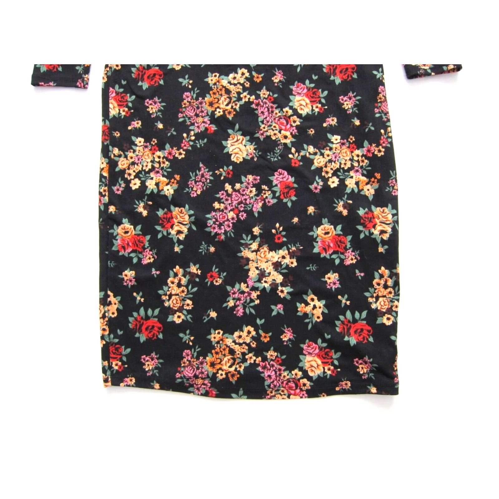 Vintage Haley & June Black Pink Floral Long Sleeve High Neck Stretch Pencil Dress Small Size S / US 4 / IT 40 - 7 Thumbnail