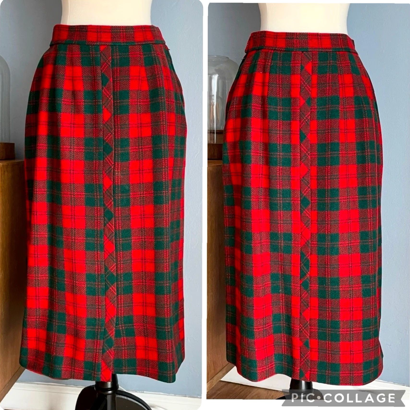 Vintage VINTAGE Koret of California SF Tartan Plaid Wool Jacket Skirt Suit Red Green S/M 1970s Mod/GoGo N/A Size 28" / US 6 / IT 42 - 3 Thumbnail