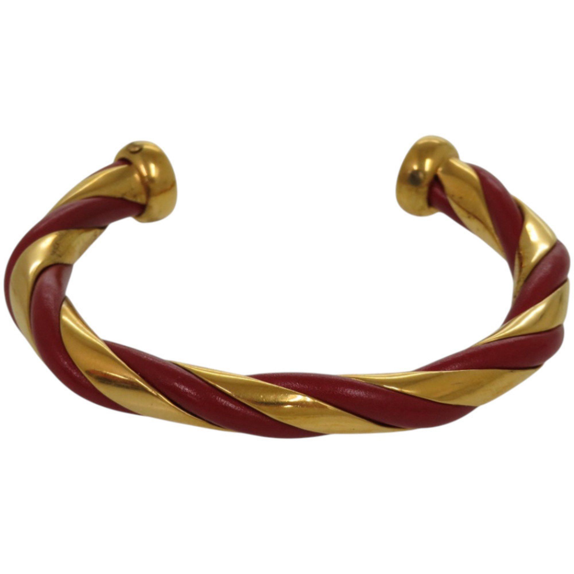 Hermes Hermes Twist Metal Leather Bangle, Red Gold Hardware, 0079 HERMES Size ONE SIZE - 1 Thumbnail