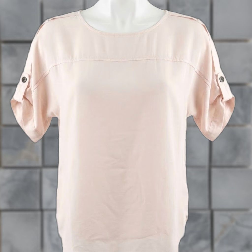 Loft LOFT Blouse Shirt Women Regular Size L Pink Short Sleeve Office Minimalist Coquette 21" Pit to Pit 23.5" Length Pullover Size L / US 10 / IT 46 - 1 Thumbnail