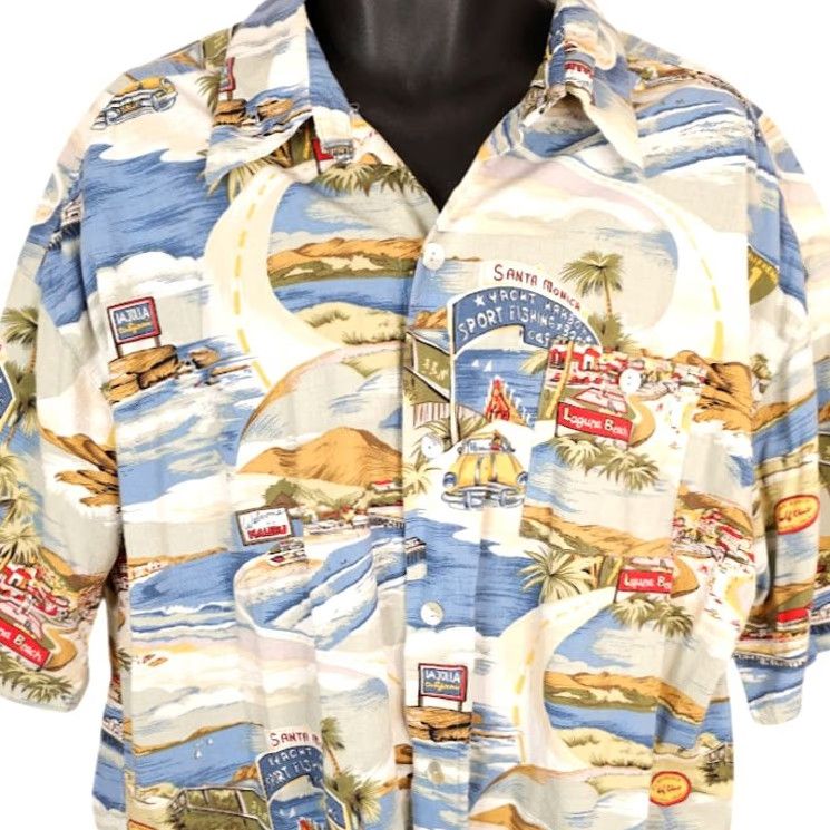 Vintage VINTAGE Laguna Beach Hawaiian Shirt Mens 3XL Beige Surfer Surfing Malibu AOP Shirt Mens 3XL Beige Surfing Hawaiian AOP Camp Tiki Holidays Poster Size US XXL / EU 58 / 5 - 2 Thumbnail