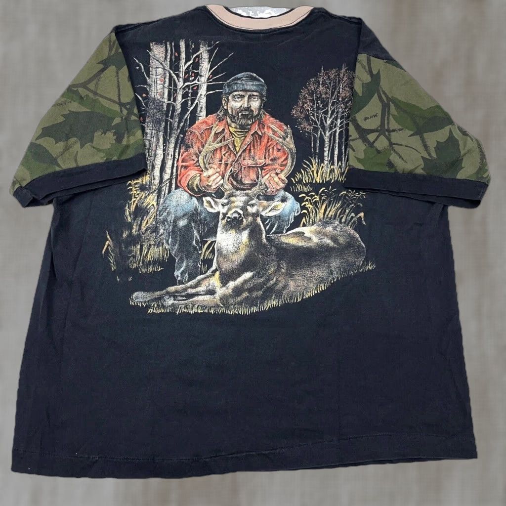 Vintage VINTAGE Men Large Black Hunting Graphic Print T-Shirt 80s Deer Outdoor Camouflage Tee's Unlimited Size US L / EU 52-54 / 3 - 1 Thumbnail