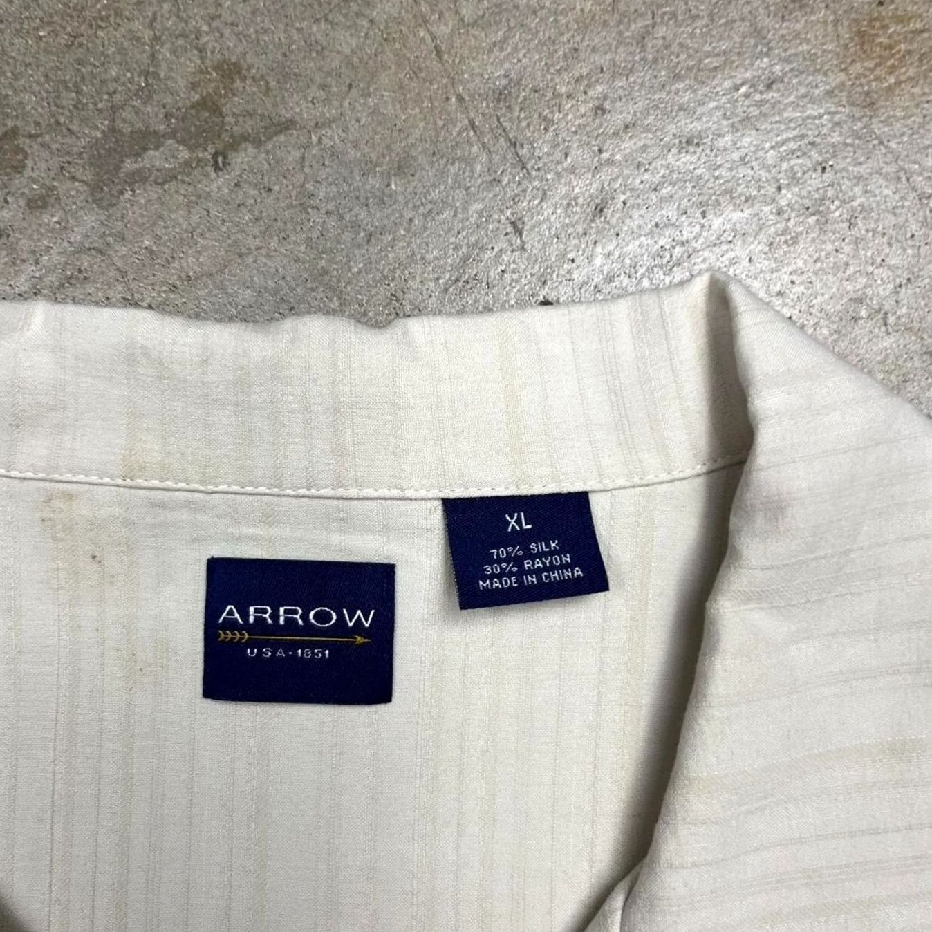 Arrow Arrow Silk Camp Collar shirt mens XL cream short sleeve button loop old preppy Size US XL / EU 56 / 4 - 4 Thumbnail