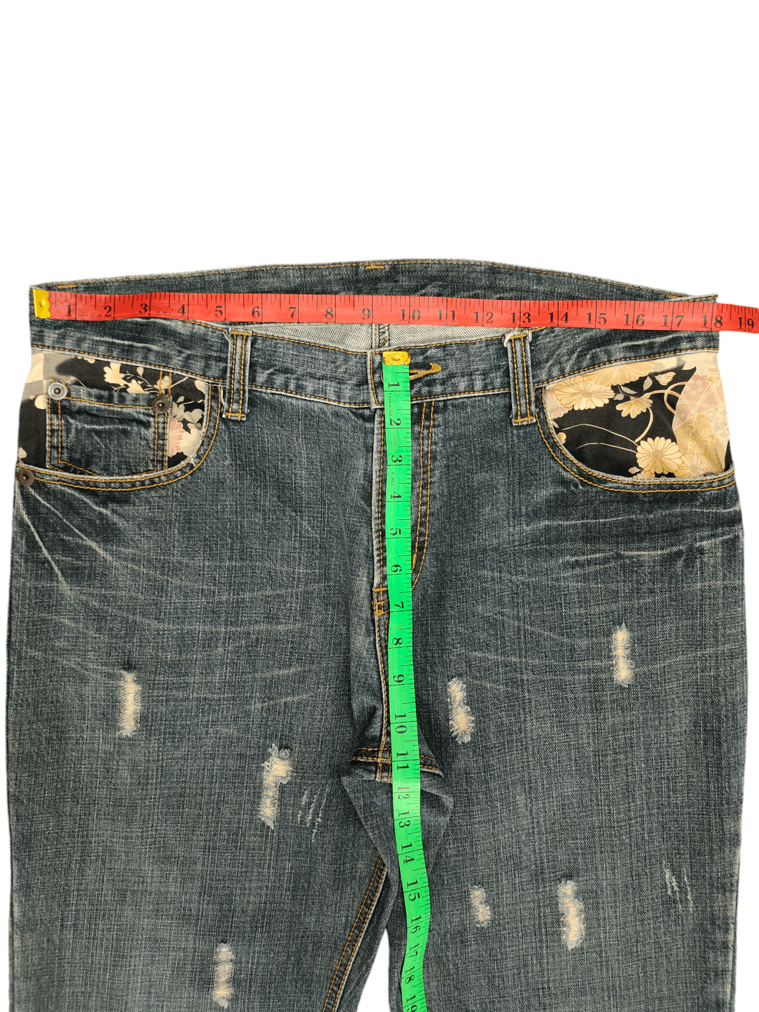 Karakuri Tamashii 2000s Calm Flow Sukajan Floral Distress Jeans Karakuri Style Size US 36 / EU 52 - 8 Thumbnail