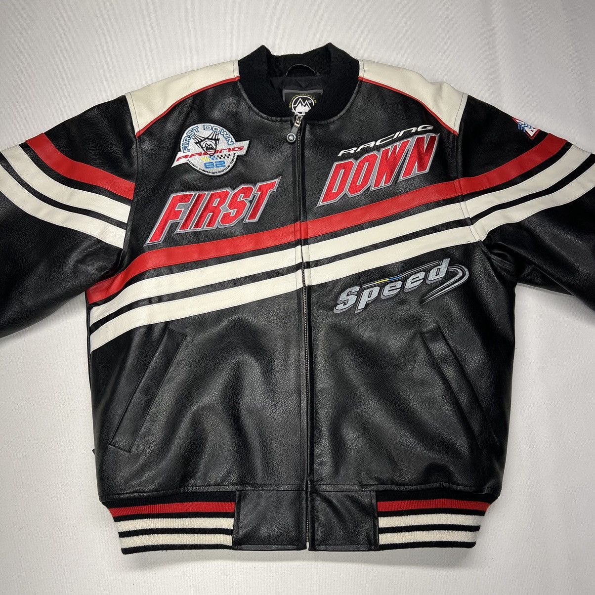 Vintage VTG First Down Leather Racing Jacket Black Coat Gear Zip Y2K Size US M / EU 48-50 / 2 - 2 Thumbnail