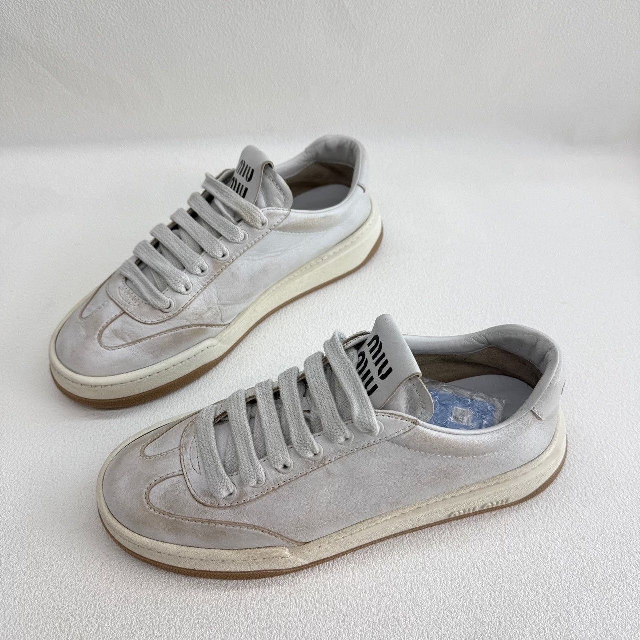 Miu Miu Miu Miu Leather White Lowtop Sneakers us_7-5 Women Size US 7.5 / IT 37.5 - 1 Thumbnail