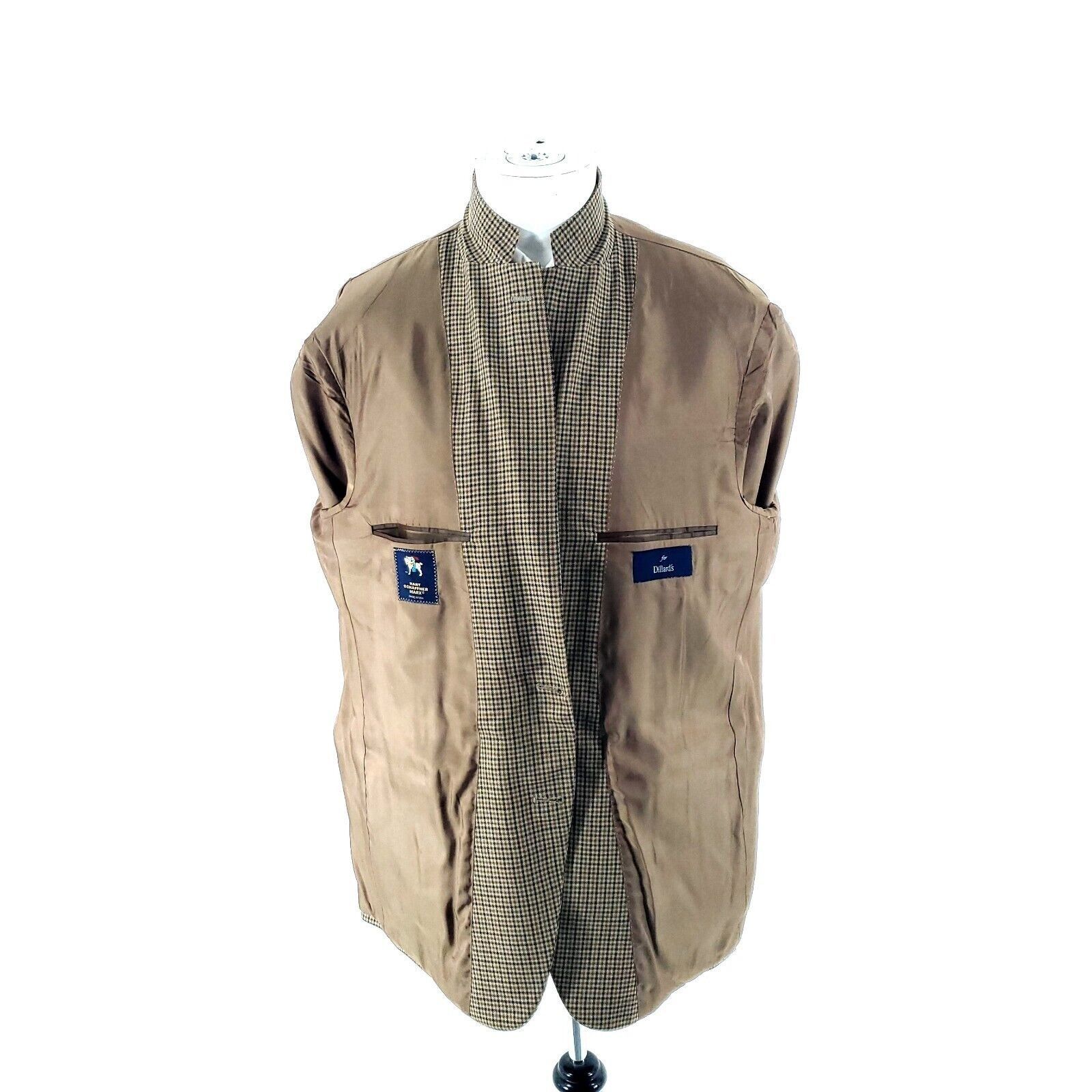 Hart Schaffner Marx Hart Schaffner Marx Wool 2 Button Sport Coat 46R Brown Plaid Size 46R - 9 Thumbnail
