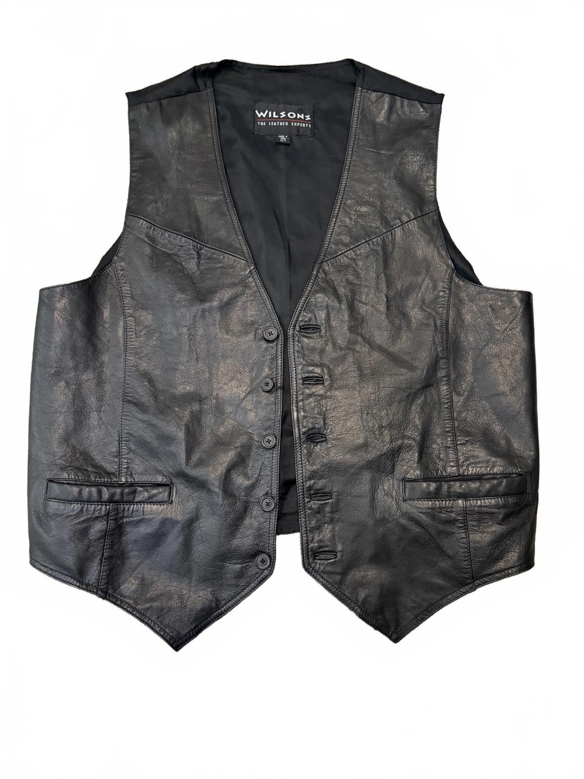 Wilsons Leather Men 100% leather Wilsons Black biker Vest Size US XL / EU 56 / 4 - 2 Thumbnail