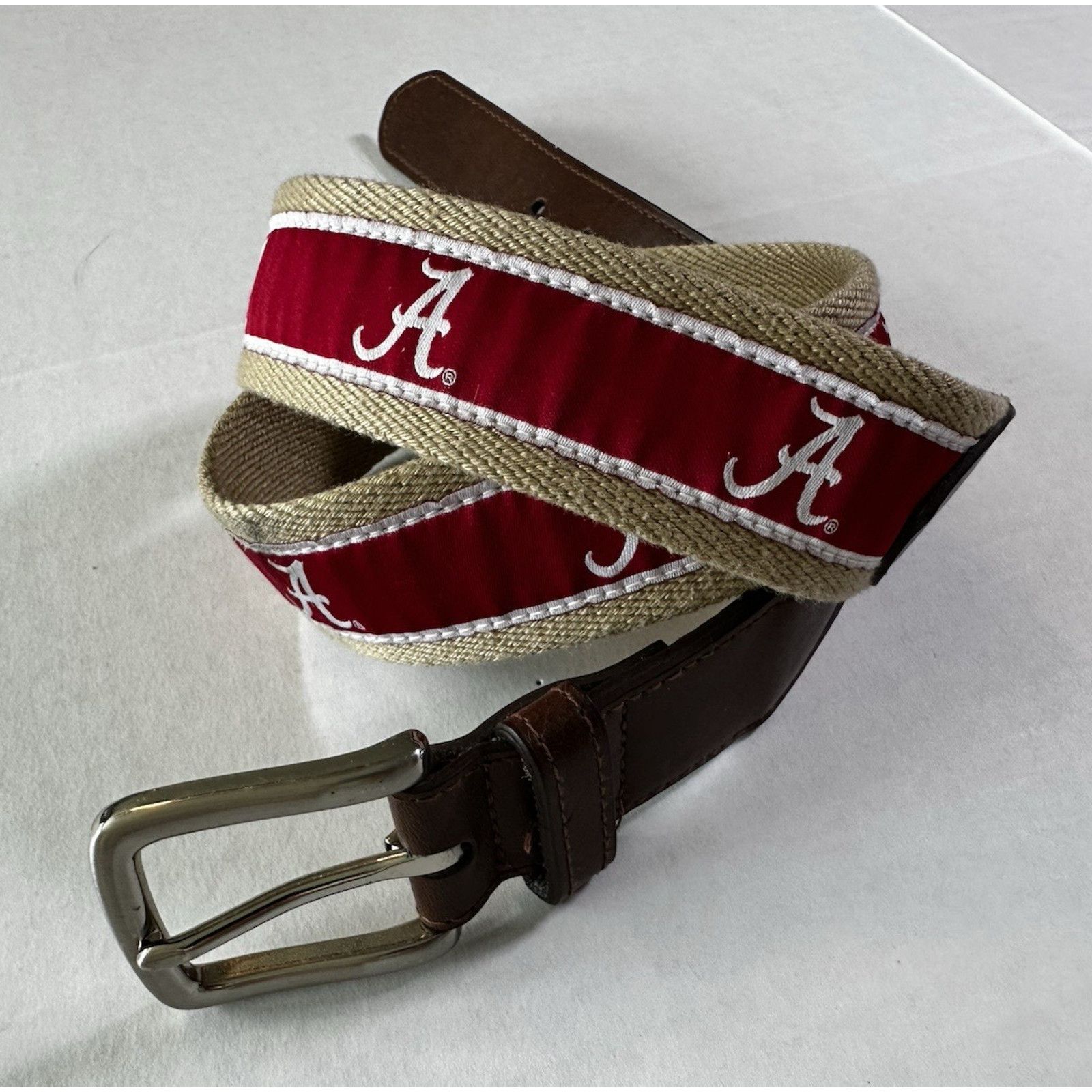 NCAA University Of Alabama Crimson Tide Canvas& Leather Belt Sz32 Size 38 - 2 Thumbnail